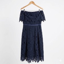 Navy Blue Lace dress Off-the-Shoulder Midi Dress – UK 14 New With Tag RRP £65
