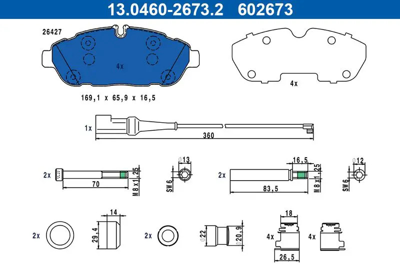 Plaquettes de frein 13.0460-2673.2 ATE pour FORD TRANSIT V363 Fourgon
