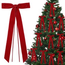 12 PCS 5x10 Inch Red Velvet Ribbon Bows Christmas Tree Decorations Holiday