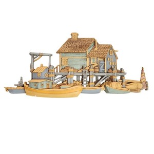 Vintage Burwood Fishing Boat Warf Dock Harbor Wall Hanging Plastic 1977