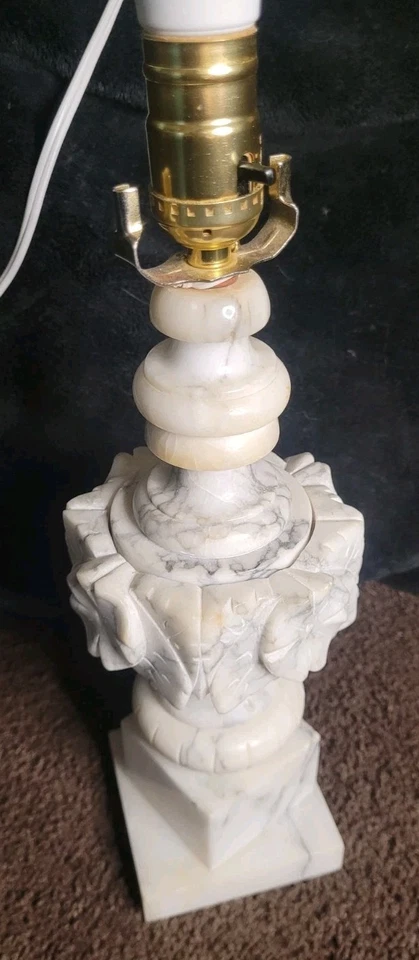 Vintage Italian Marble Alabaster Urn Table Lamp Neoclassical Carved Stone Flower - Image 3 of 4
