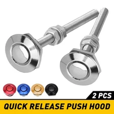 Push Button Quick Hood Release Bonnet Pins Lock Clip Bumper Car Latch Kit Silver