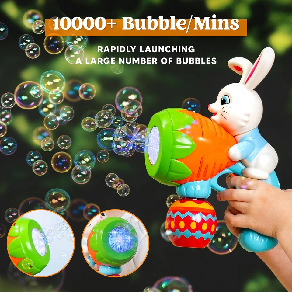 Pistola de burbujas iluminada conejo de Pascua niños 3-8 con recargas cesta de fiesta juguete juego de regalo Foto 3 de 4