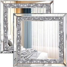 2PCS Crystal Rhinestone Diamond Wall Mirror.Brilliant Hand-Spliced Glass Mirr...