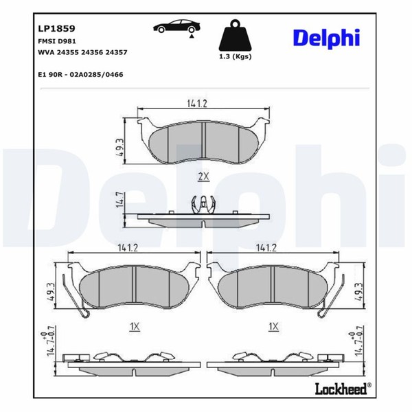 Delphi Bremsbelagsatz Scheibenbremse LP1859 FüR Jeep Wrangler KJ Cherokee TJ 2-image