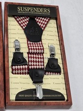 Uomo Venetto Black Red White diamond pattern Suspenders New in Box