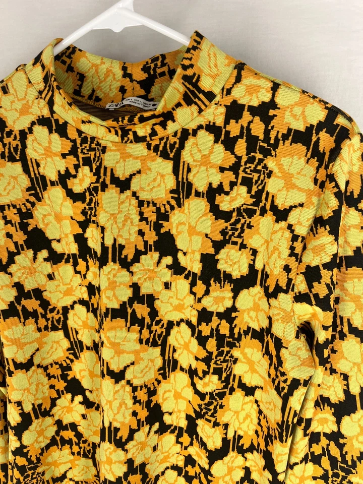 Pullover ZARA Top Talla Grande Floral Diseño Retro Elastizado Manga Larga Mujer Foto 2 de 4