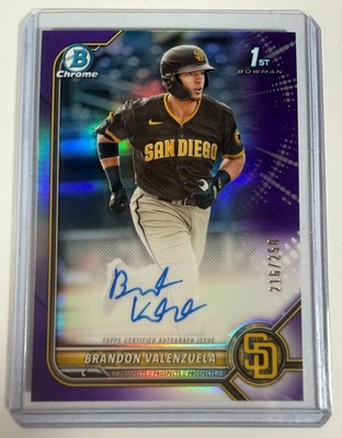 2022 Bowman Chrome Brandon Valenzuela Auto Purple Ref /250 1st Chrome Pros. RC