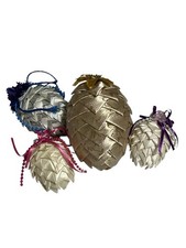 Handmade Folded Ribbon Pinecone Ornaments Set of 4 Christmas Tree Decor Holiday