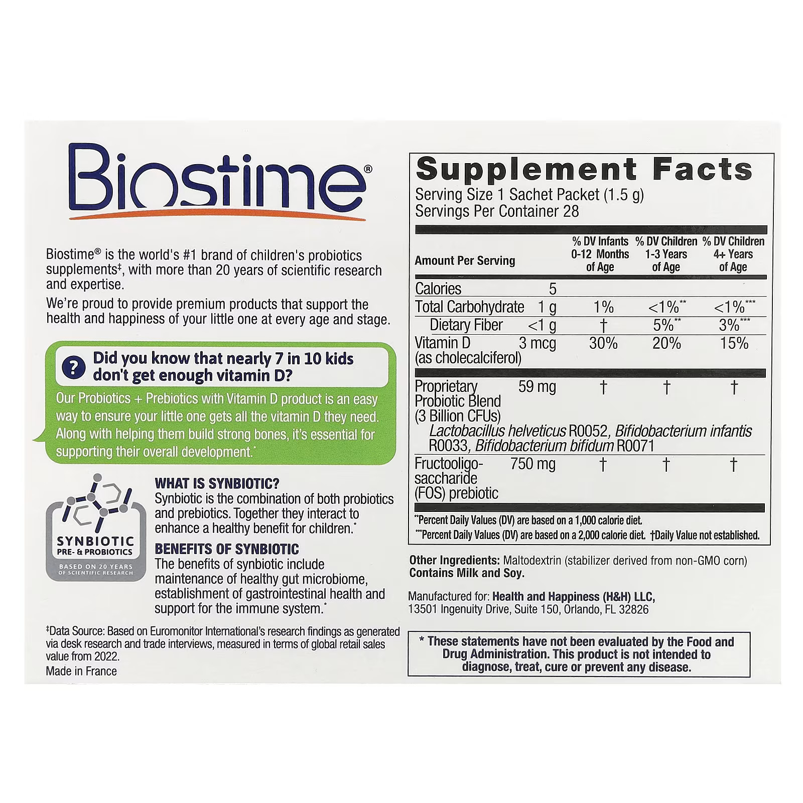 2 X  Biostime, Baby & Kids, Daily Probiotics + Prebiotics, Newborn to 6 Years, F