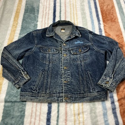 Vtg Lee Riders Denim Trucker Jacket Mens 44 Large 80s Distressed Utility Work