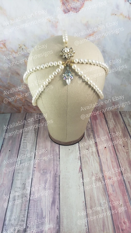 Handmade 1920s Flapper Headdress Wedding Pearl Headpiece Bridal Great Gatsby  - Image 2 of 4