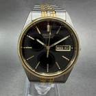 Seiko Watch Men 35mm Black Dial Two Tone Daydate Round 7N43-7A59 New Battery