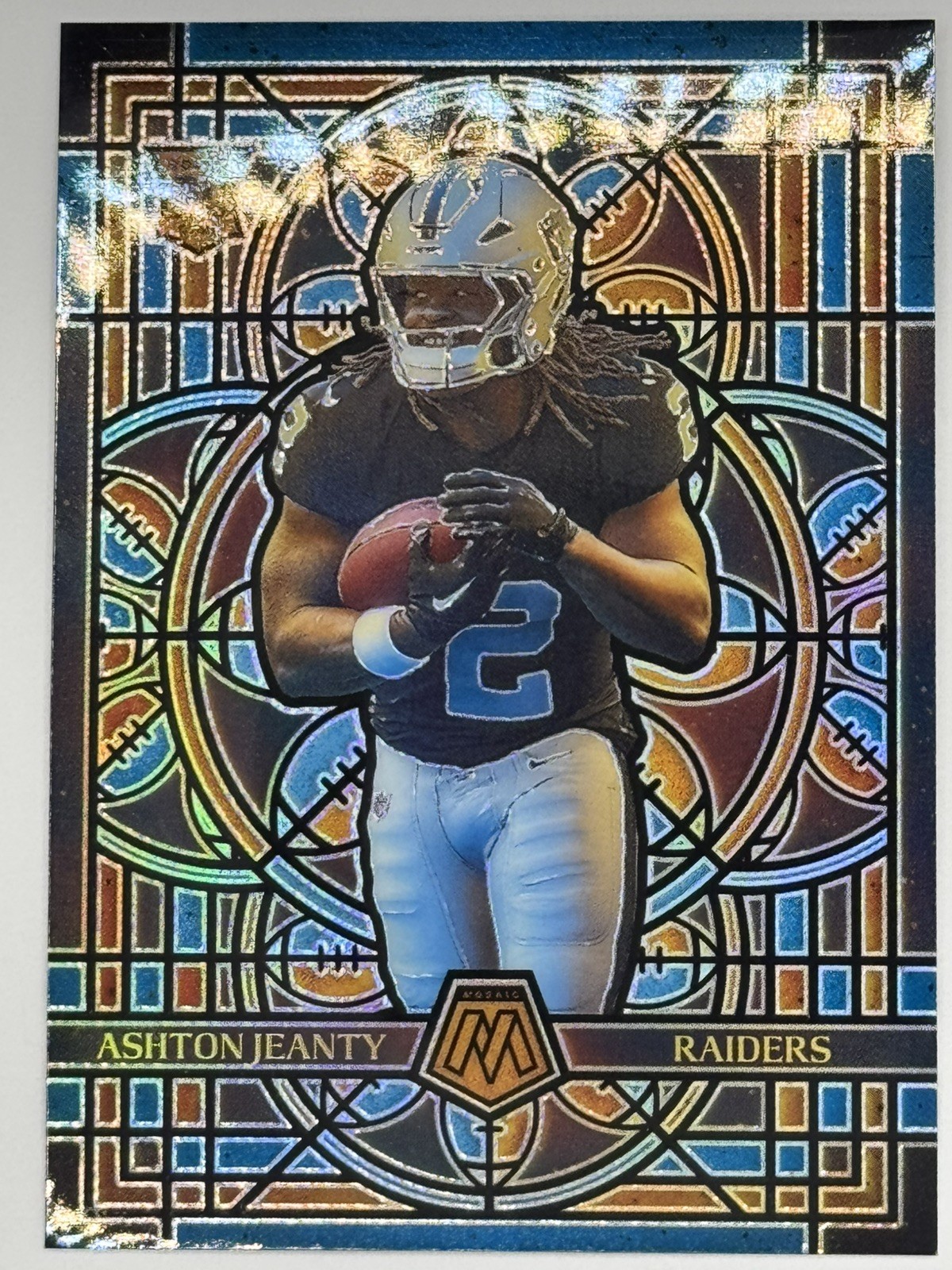 2025 Mosaic Football Ashton Jeanty Stained Glass, Case Hit! Raiders RC