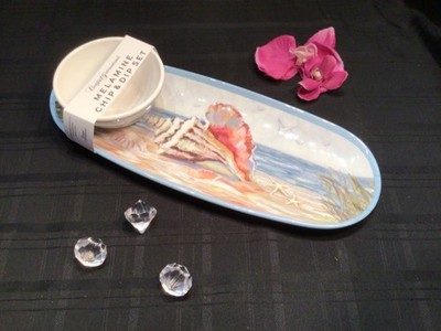 Certified International Melamine 2PC Conch Shell platter chip n dip 15x6