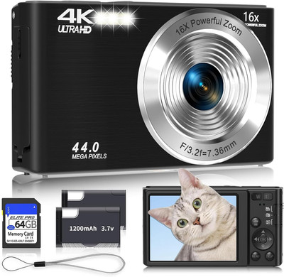 Digital Camera 4K, 2026 Upgrade Black Cameras for Teens, Autofocus Digital Point