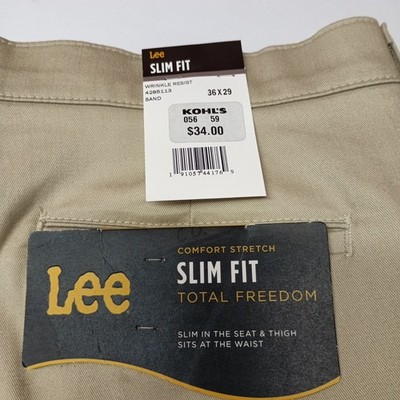 Lee Total Freedom Slim Fit Khaki Men's 36x29 Sand Flat Front Casual Dress  Pants | eBay