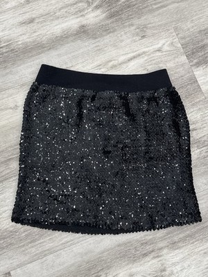 Lily White Black Sequin Mini Skirt Women s Large Stretch Party Night Out
