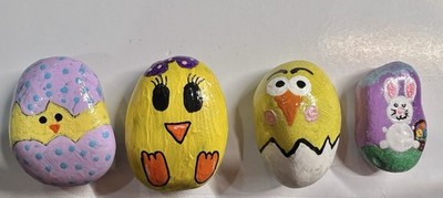 Set Of 4 Easter Hand Painted Rocks