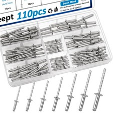 110pcs Steel Rivets 7-Sizes 304 Stainless Pop Assortment Kit...