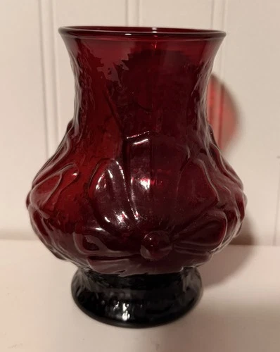Vintage Anchor Hocking Royal Ruby Red Glass Vase Rain Flower Cosmos Vase