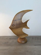 Angel Fish Sculpture Nautical Decor Wooden Handcrafted Beach Ocean Wood Vintage 