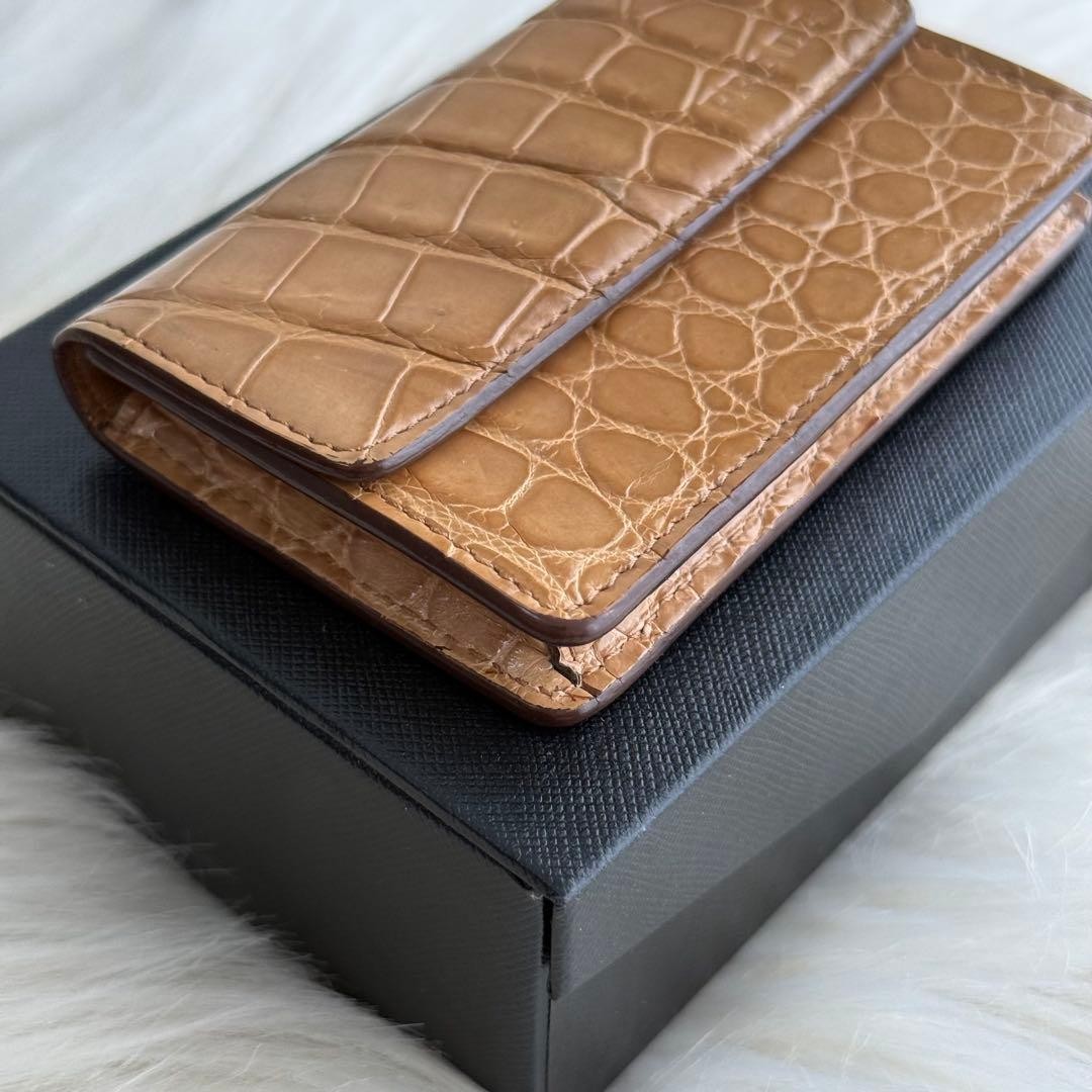 Prada Crocodile Embossed Leather Card Case Brown Business Card Holder thumbnail 4