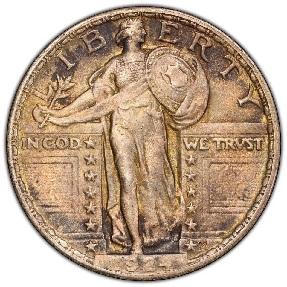 Cuarto de cuarto Standing Liberty 1924 90 % plata KM145 PCGS certificado AU detalle envío gratuito Foto 2 de 4