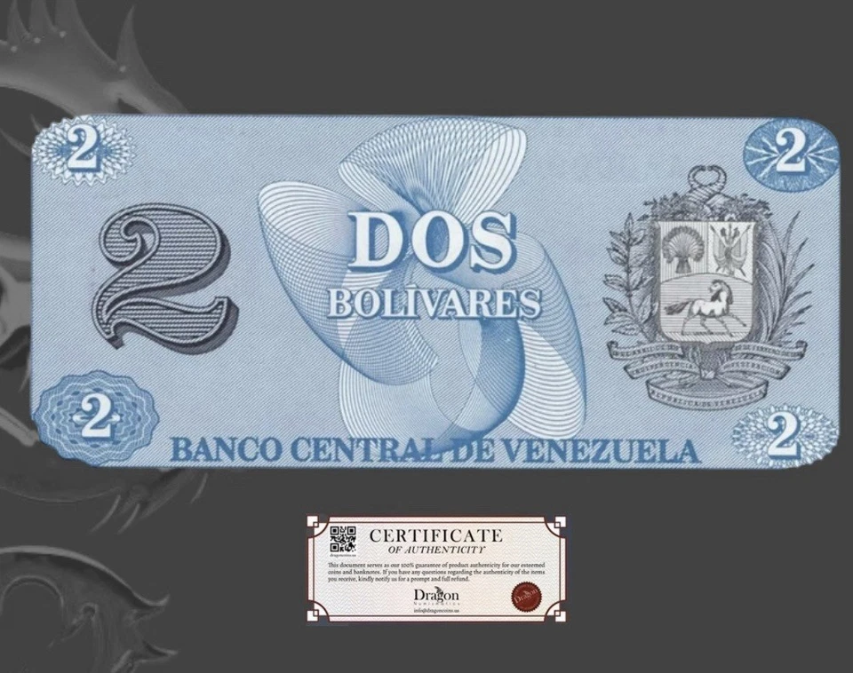 Venezuela UNC Note 2 Bolivares 1989 Specimen Emergency Note *Tinoquito* New - Image 4 of 4