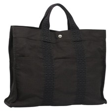 HERMES Her Line MM Hand Bag Canvas Gray Silve...
