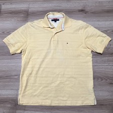 Vintage Tommy Hilfiger Polo Mens Large Yellow Textured Stripe Flag Logo A60 