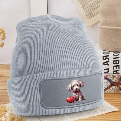 Süßer flauschiger Hund mit Herz Beanie Welpe Liebe Hundeliebhaber Geburtstagsgeschenk