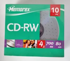 Memorex CD-RW 4x 700MB 80 Min Rewritable Compact Discs 10-Pack