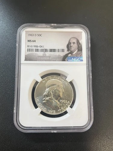 1963 D FRANKLIN HALF DOLLAR NGC MS-64 - UNCIRCULATED - SILVER - CERTIFIED - 50C