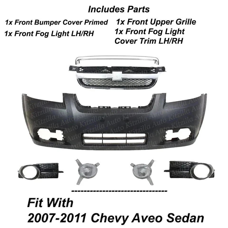 Front Bumper Cover Fascia & Fog Light Assembly For 2007-2011 Chevy Aveo Sedan Foto 2 de 4