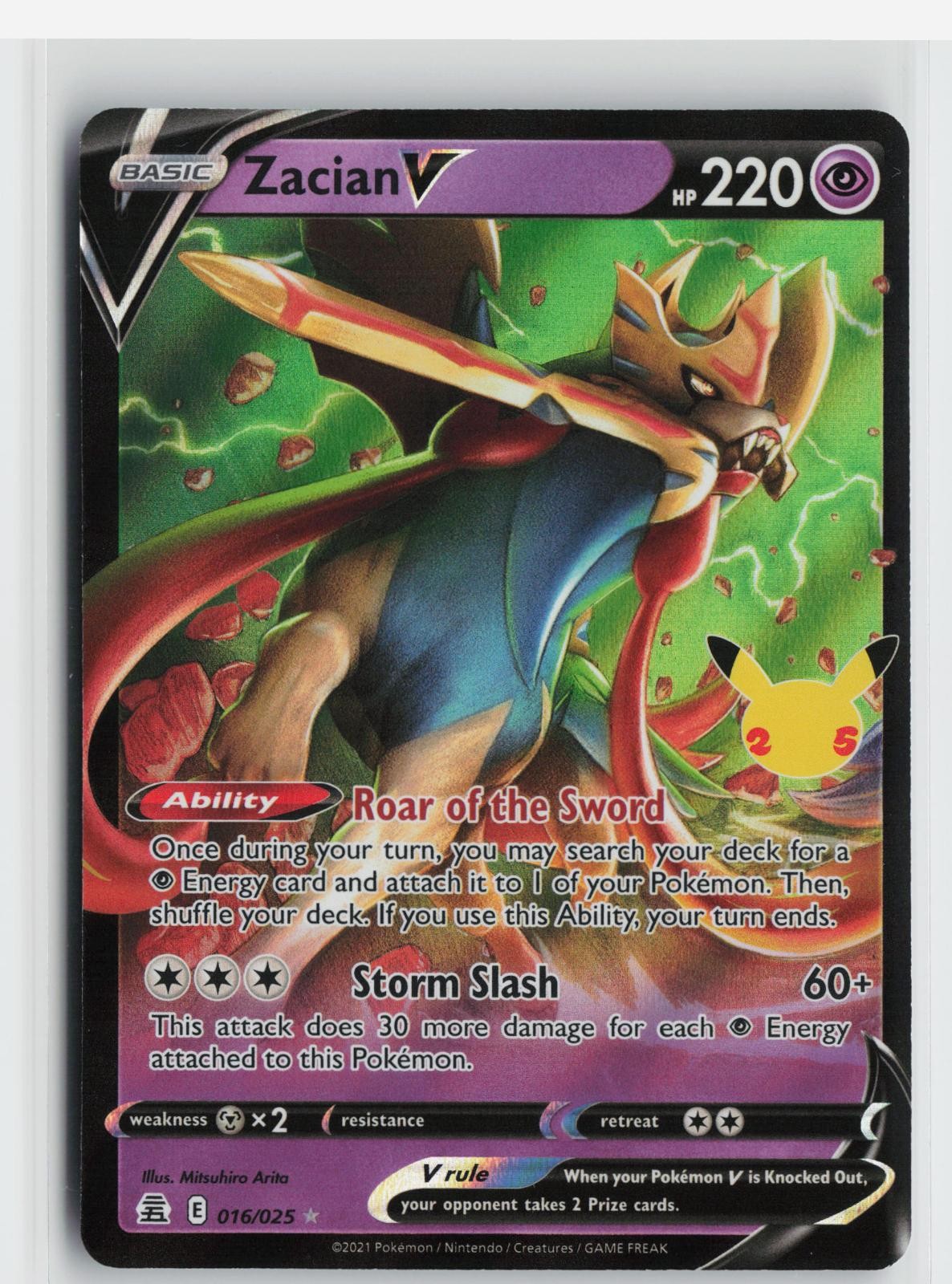 Zacian V 016/025 Holo V Rare Celebrations Pokemon Near Mint