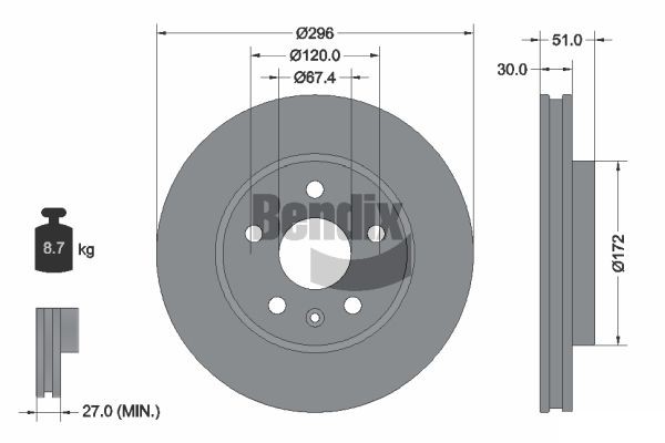 2 PCS Bendix Braking BDS1093HC Brake Disc-image