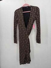 Gucci Black Size 42 Printed Wrap Knee Length Long Sleeve Dress