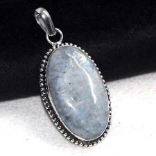Rainbow Moonstone 925 Silver Plated Pendant 2" Handcrafted Gift JW