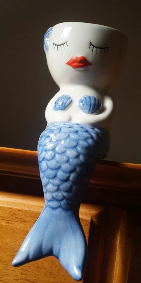 Shelf Sitter Plant Pot Mermaid Girl Statue Figurine Nautical Beach Home Decor - Image 2 of 4