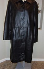 $174 Nwot Modern Essentials Black 100% Leather Button Lined Full Length Coat Xl