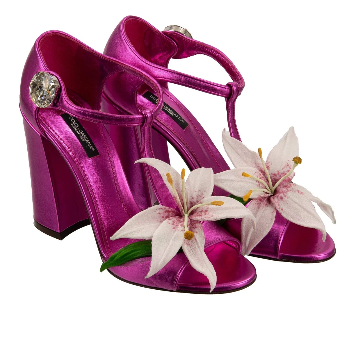 Dolce & Gabbana フラワー装飾ハイヒール　352/1 イタリア製 Dolce&Gabbana Floral High (3-3.9 in) Heel Height Sandals for Women