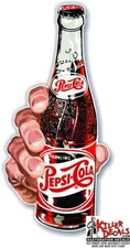 (PC-216) 6"X 3" BOTTLE IN HAND PEPSI SODA DECAL POP VENDING MACHINE COOLER 