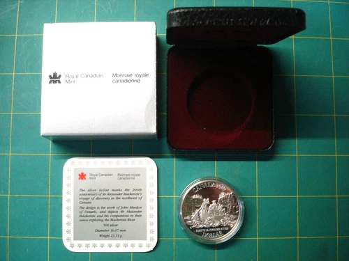 1989 ROYAL CANADIAN MINT MACKENZIE RIVER PROOF SILVER DOLLAR COA+C