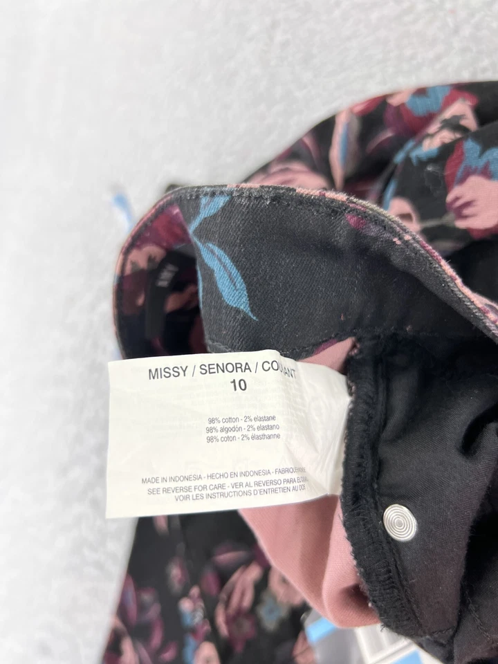 Pantalones Bandolino Mujer 10 Negro Rosa Floral Amy Pierna Recta Tiro Alto Algodón Foto 4 de 4