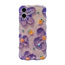 Cute Case for iPhone 16 15 14 13 12 Pro Max Oil Painting Floral Curly Wave Frame