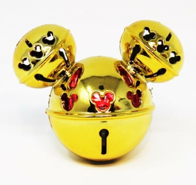 HIDDEN MICKEY Disney Parks Light-Up Glow Cube /Clip/ Jingle Bell ~Gold Christmas