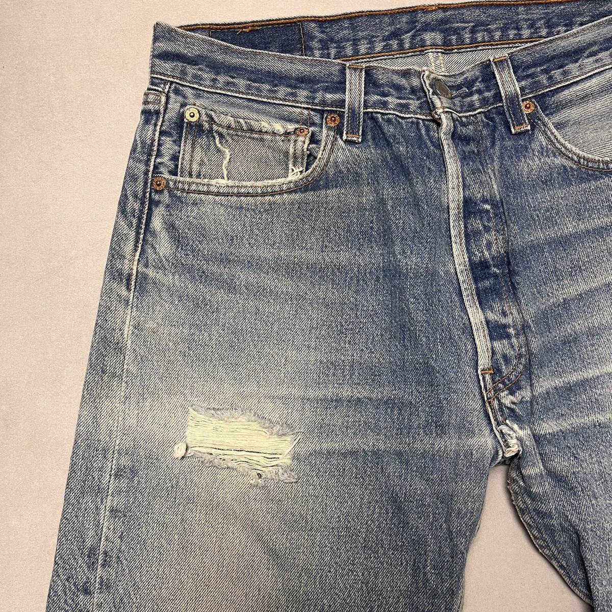 Vintage 90s Levi's 501XX Denim Jeans USA Made Distressed Faded