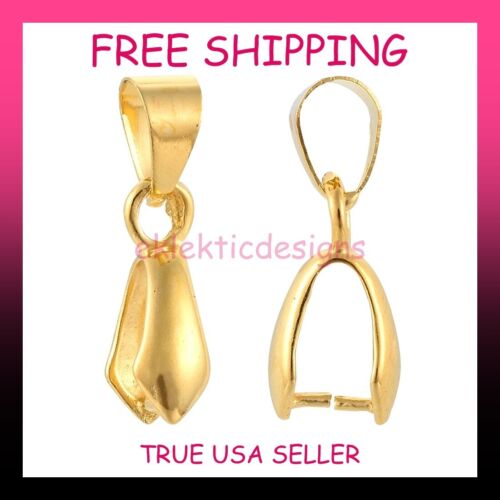 20mm x 5mm 6pcs Gold Plated BRASS Metal Ice Pick Pinch Pendant Bails FREE SHIP