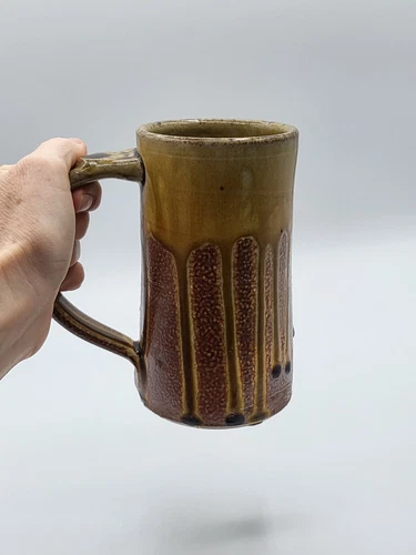 Studio Art Pottery Ceramic Coffee Tea Mug Tall Drip Brown Mixed Glaze Stein 16oz